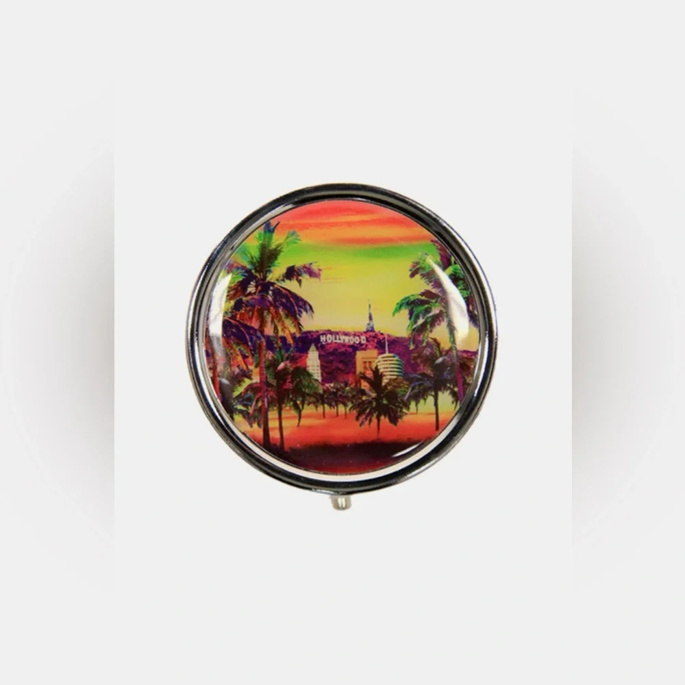 Nicole Lee USA Print Metallic Circular Small Pill Case